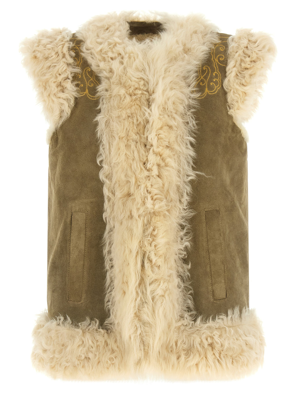 Beige Lamb Fur Sleeveless Jacket