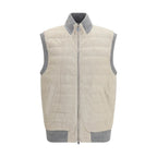 Beige Calf Leather Bos Taurus Sleeveless Jacket