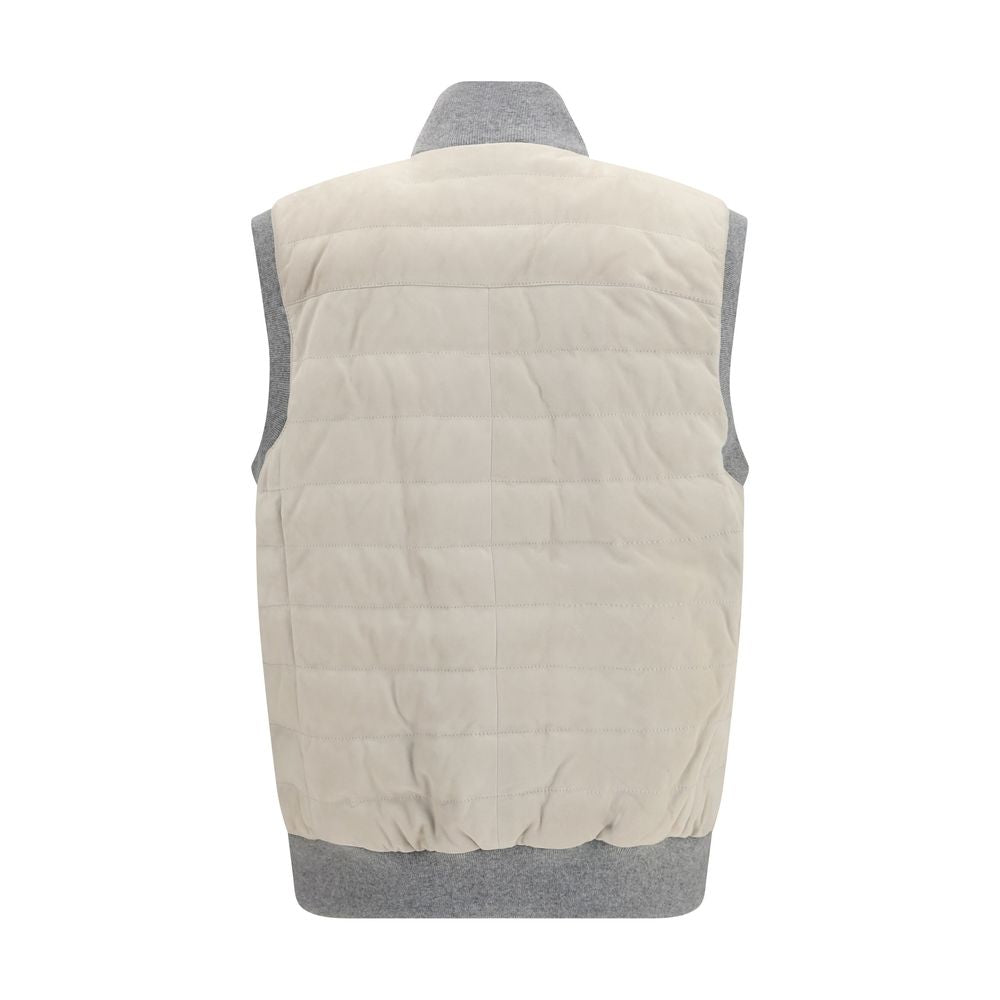 Beige Calf Leather Bos Taurus Sleeveless Jacket