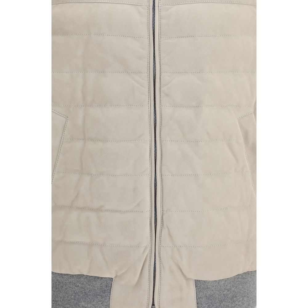 Beige Calf Leather Bos Taurus Sleeveless Jacket