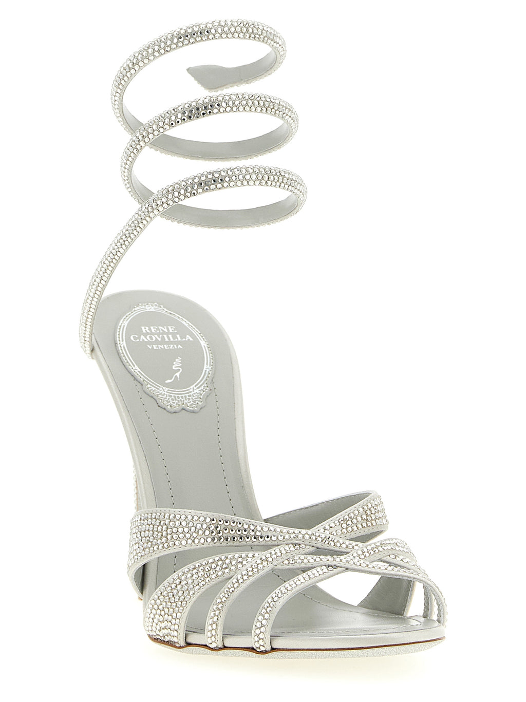 Silver Viscose Stiletto Heel Sandals
