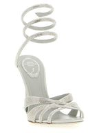 Silver Viscose Stiletto Heel Sandals