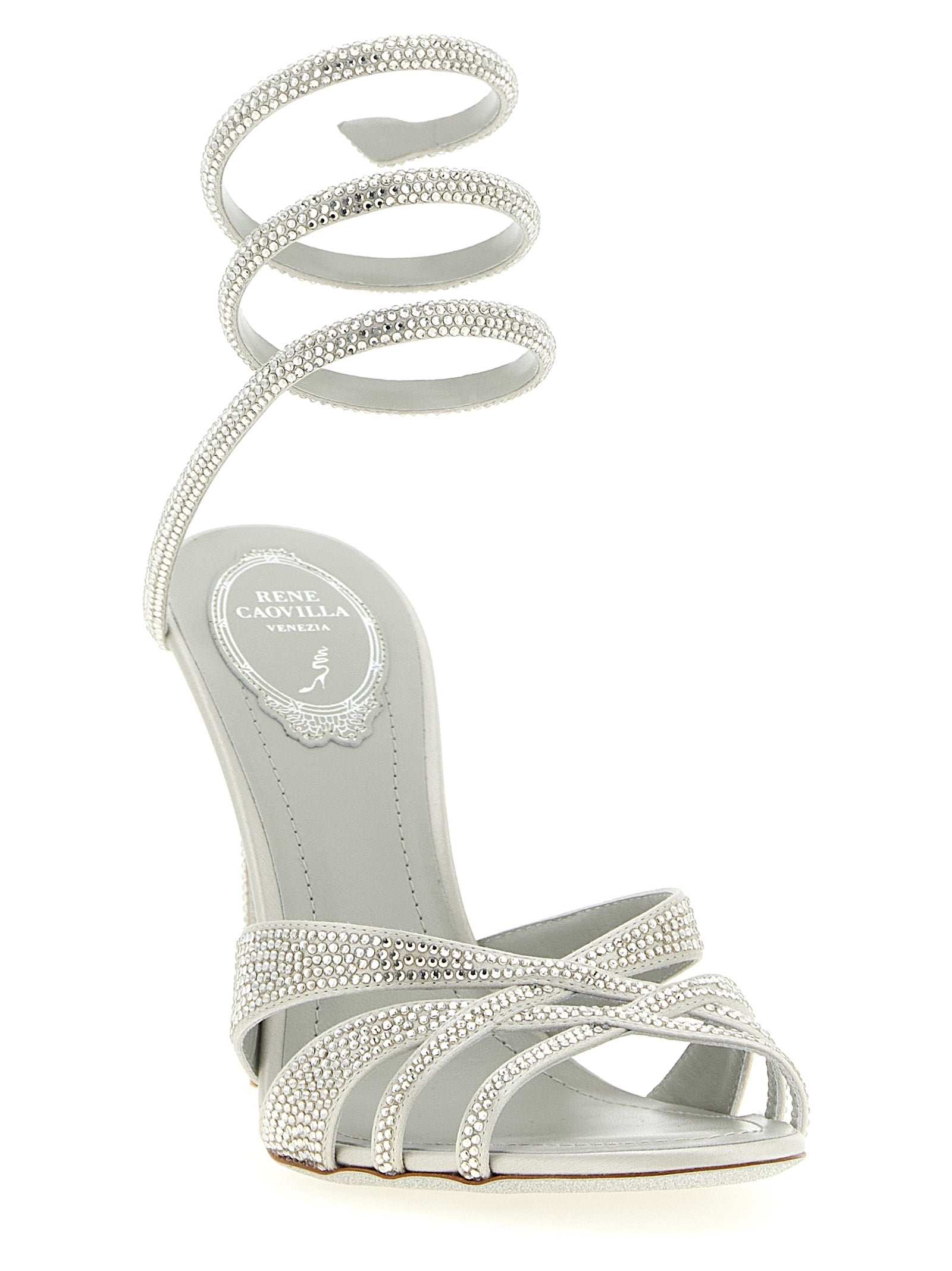 Silver Viscose Stiletto Heel Sandals