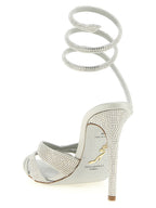 Silver Viscose Stiletto Heel Sandals
