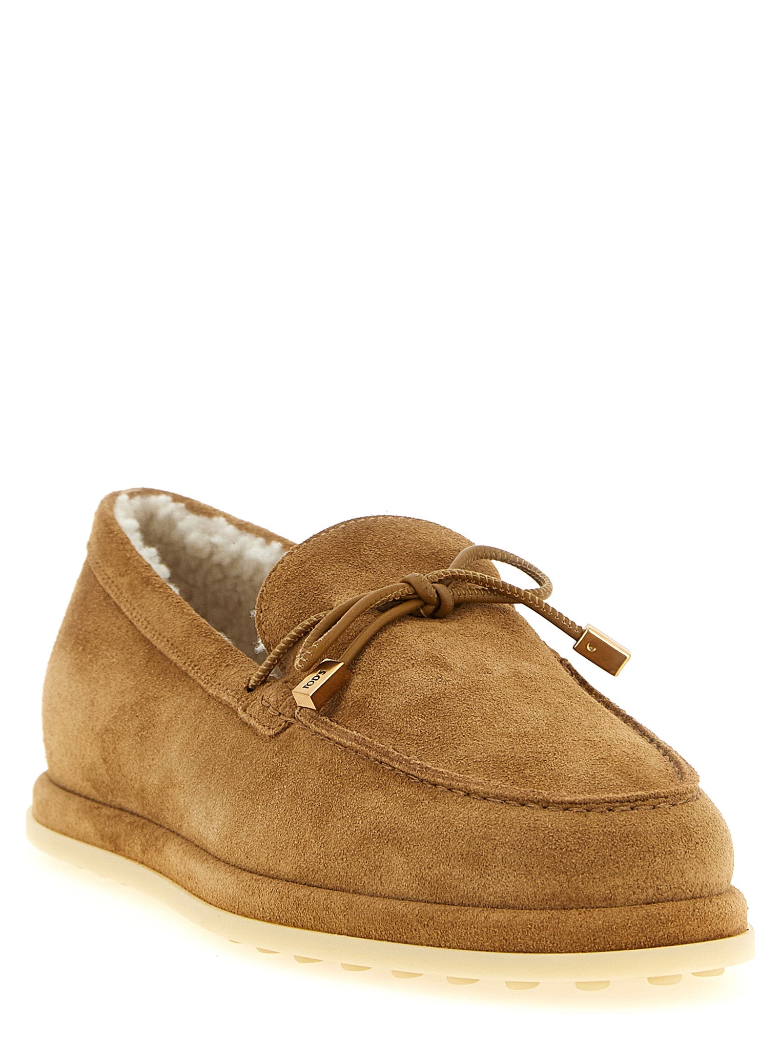 Beige Calfskin Slip-On Loafers