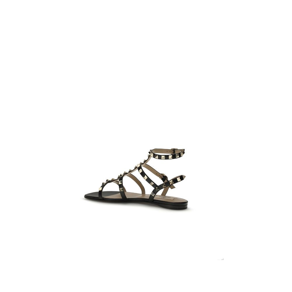 Black Calf Leather Bos Taurus Flat Sandals