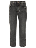 Gray Cotton Straight-Leg Jeans