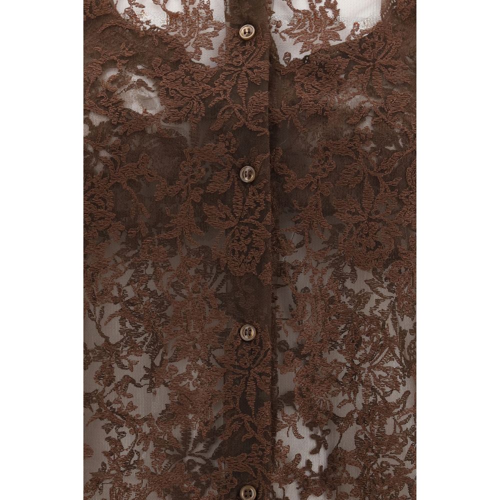 Brown Polyester Pattern Shirt