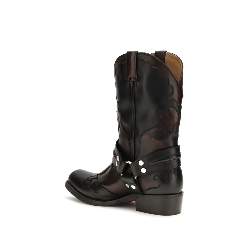 Black Calf Leather Bos Taurus Ankle Boots