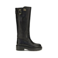 Black Calf Leather Bos Taurus Flat Boots