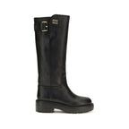 Black Calf Leather Bos Taurus Flat Boots