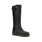 Black Calf Leather Bos Taurus Flat Boots