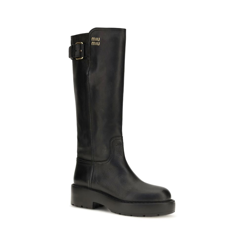Black Calf Leather Bos Taurus Flat Boots