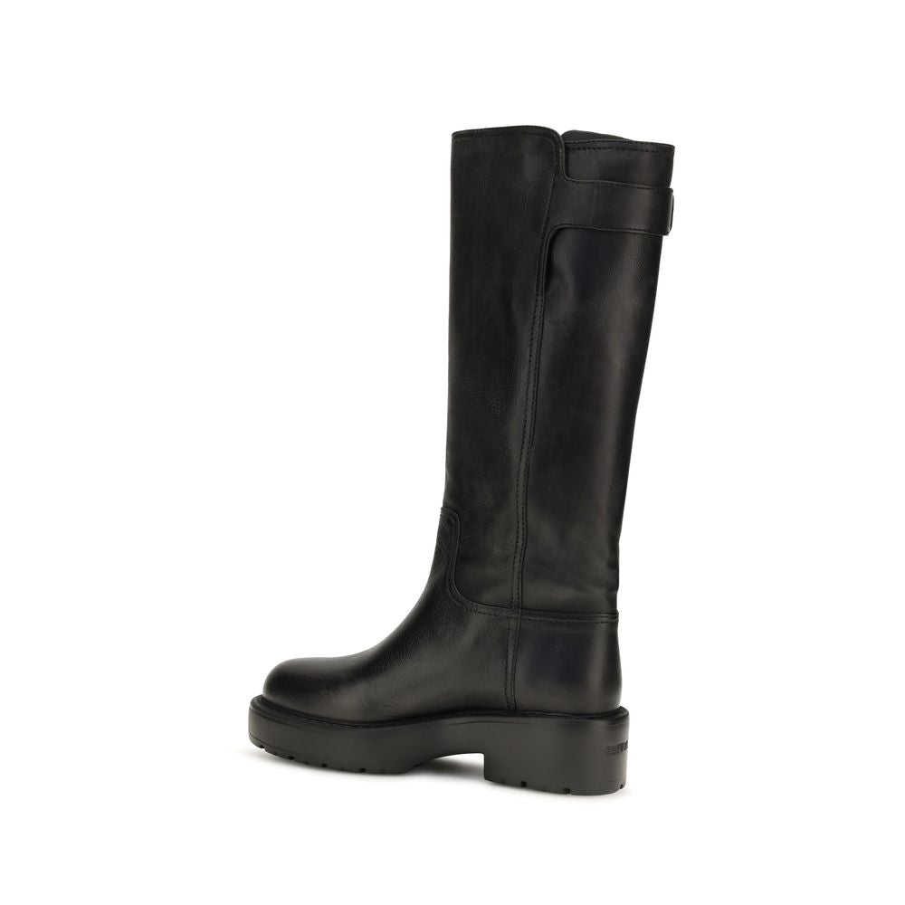 Black Calf Leather Bos Taurus Flat Boots