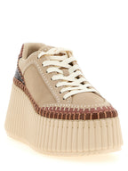 Beige Polyester Wedge Sandals