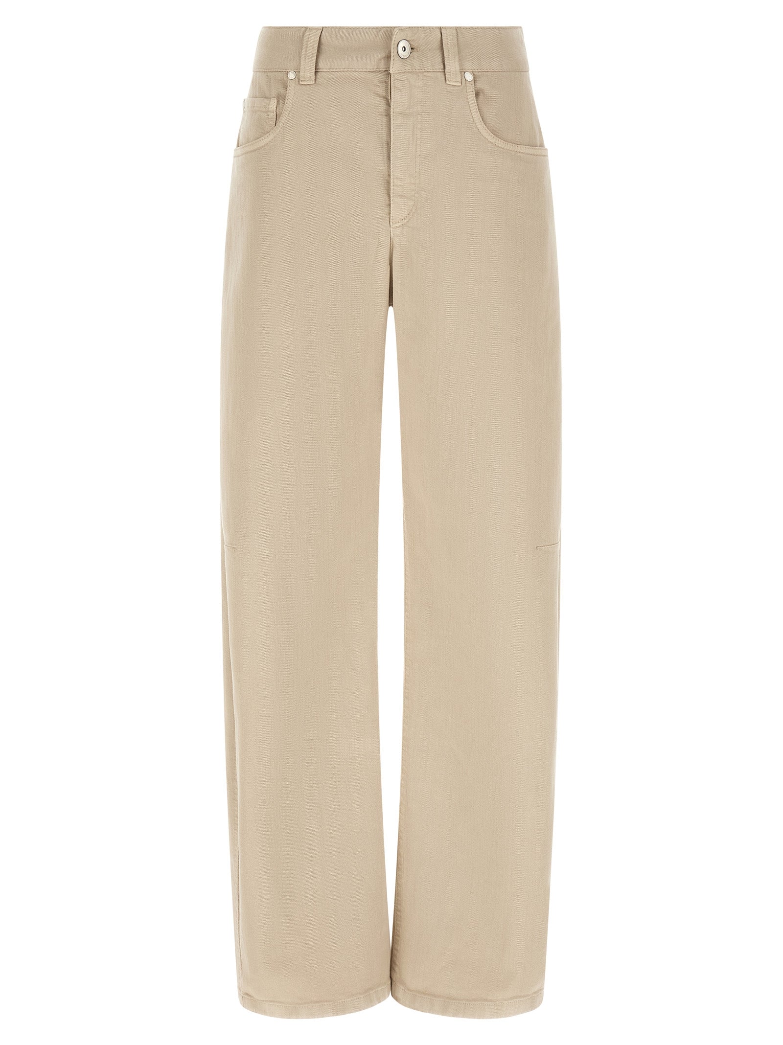 Beige Cotton Relaxed Fit Jeans