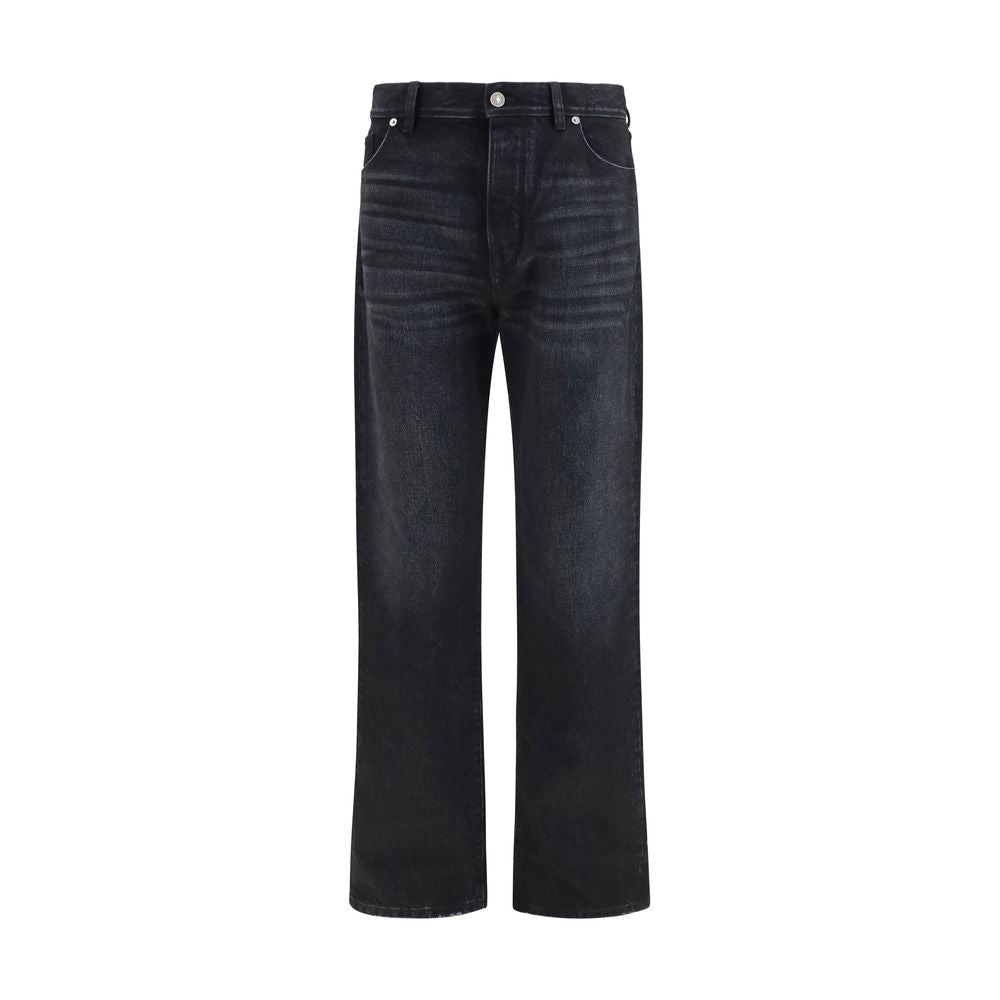 Black Cotton Straight-Leg Jeans