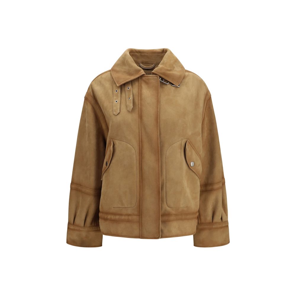 Brown Leather Bomber