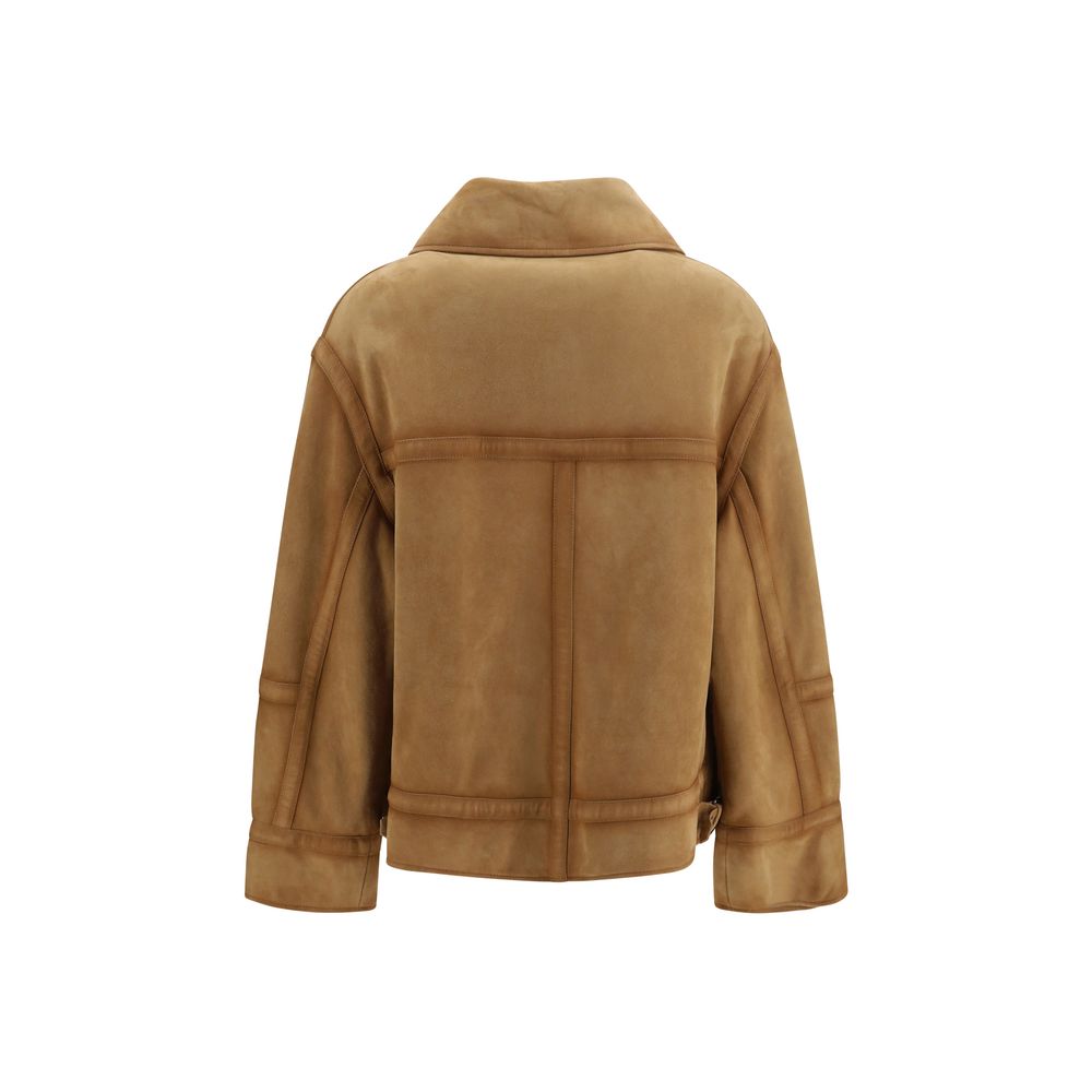 Brown Leather Bomber
