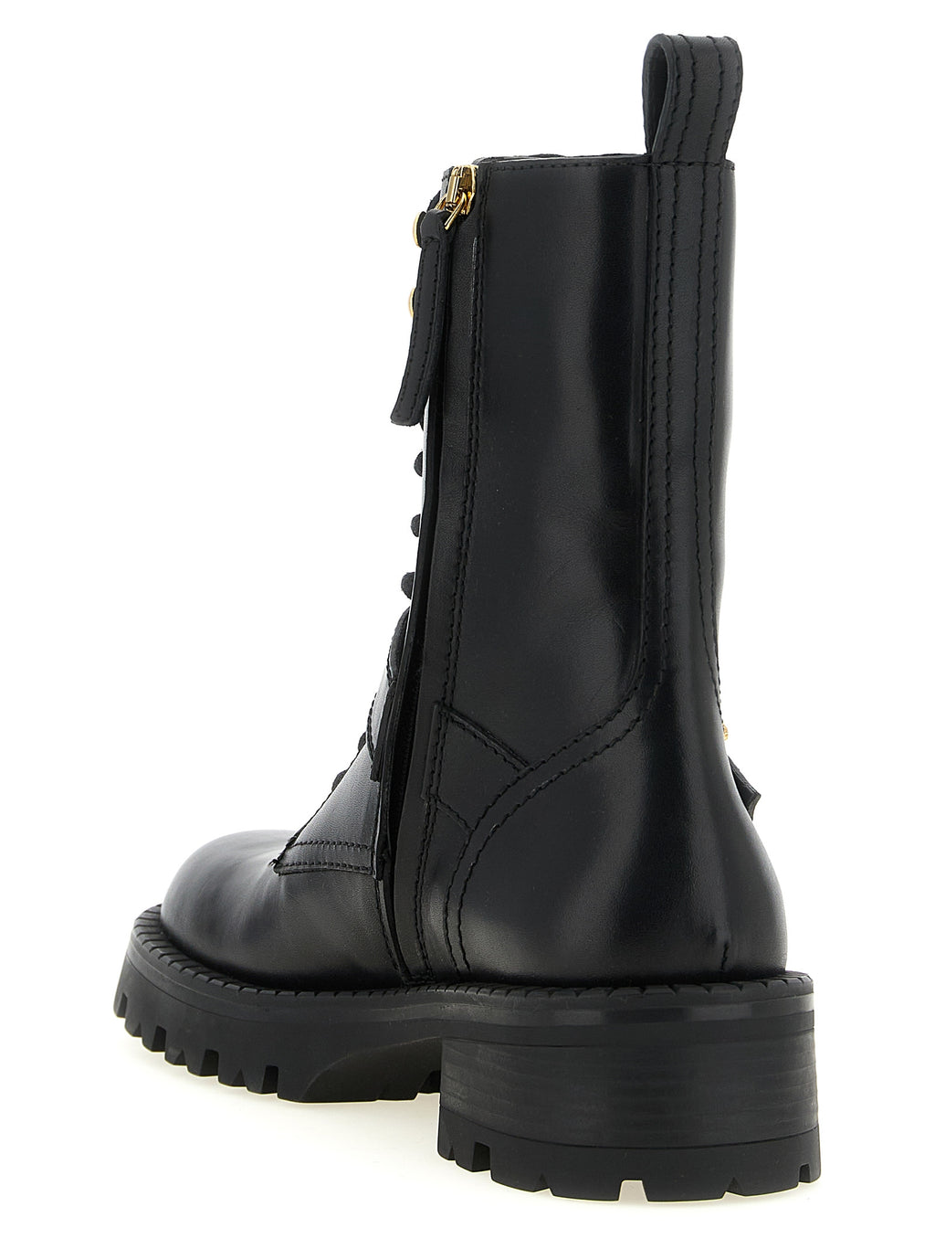 Black Calfskin Lace-Up Boots
