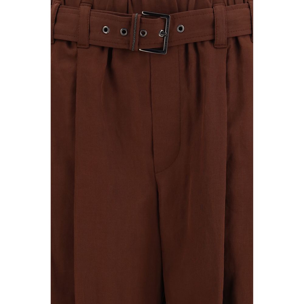 Brown Cotton Casual Pants
