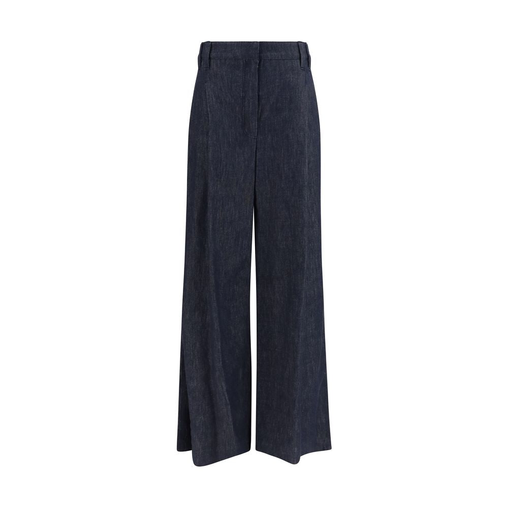 Blue Cotton Casual Pants