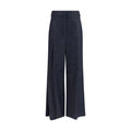 Blue Cotton Casual Pants