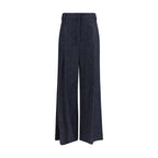 Blue Cotton Casual Pants