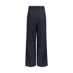 Blue Cotton Casual Pants