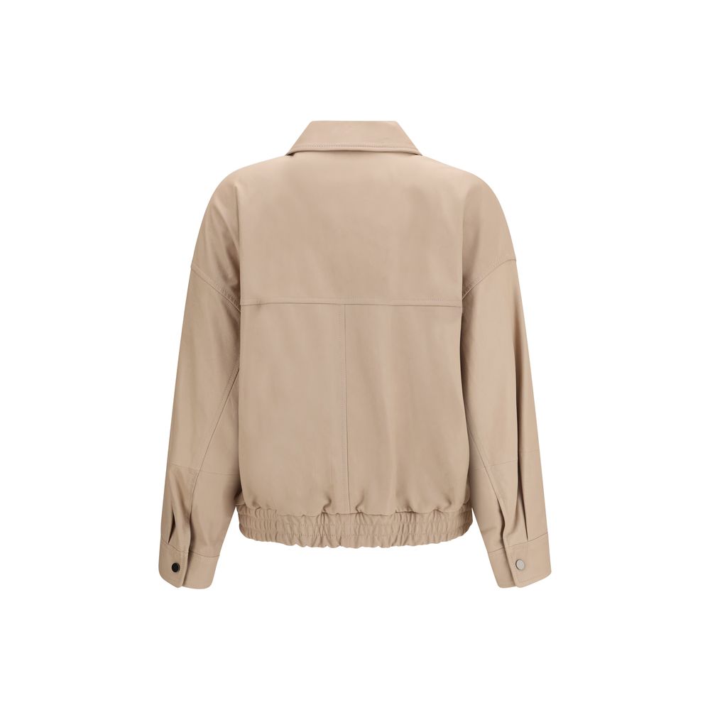 Beige Leather Leather Jacket