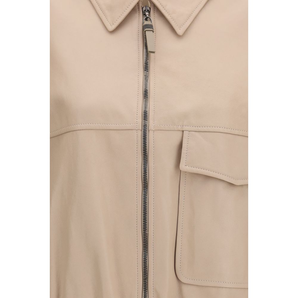 Beige Leather Leather Jacket