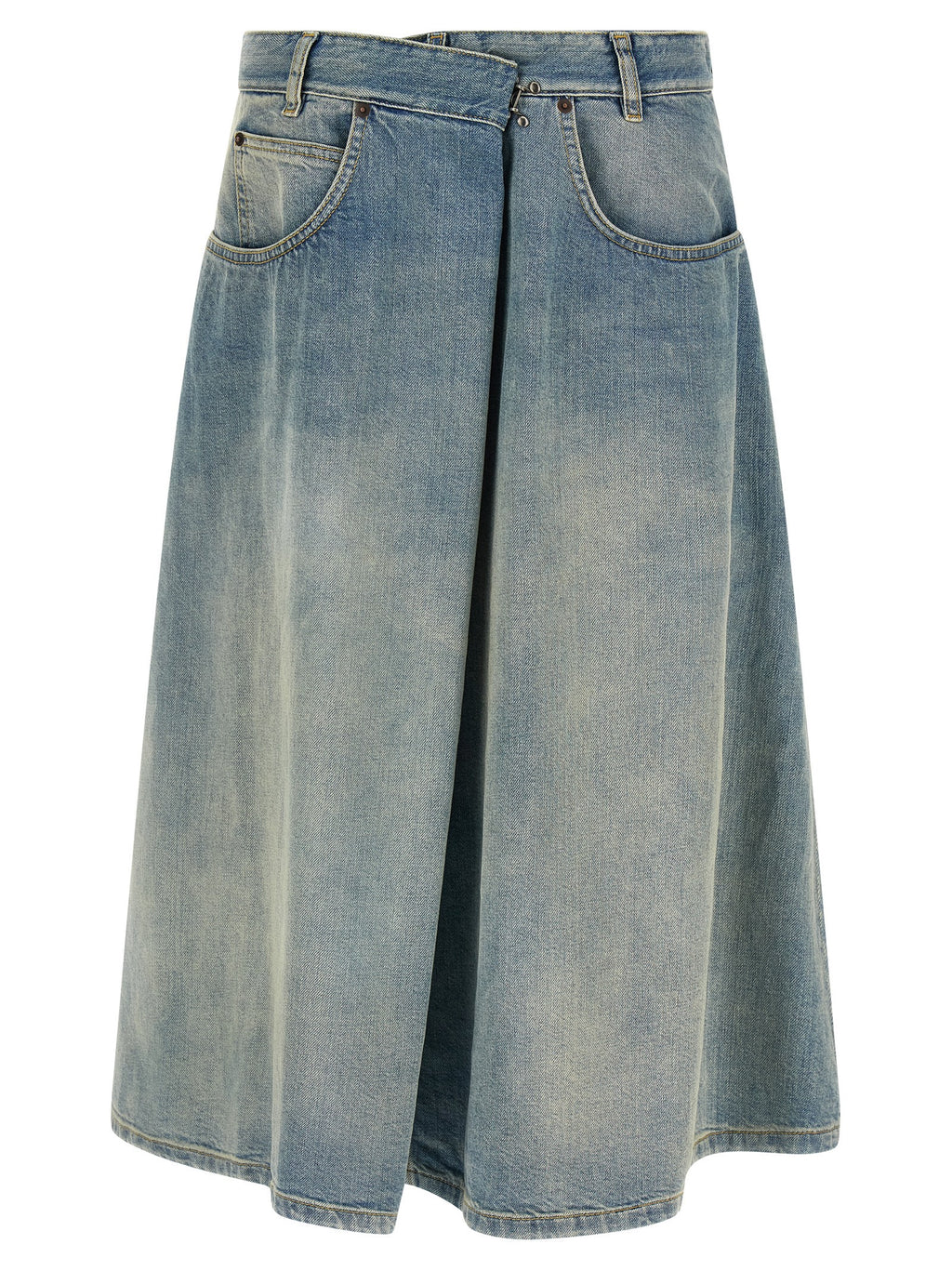Blue Cotton Midi Skirt