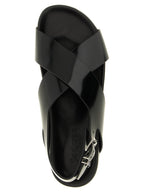 Black Calfskin Flat Sandals