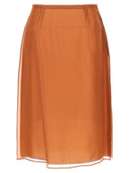 Brown Silk Midi Skirt