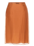 Brown Silk Midi Skirt