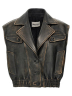 Brown Lamb Leather Sleeveless Jacket