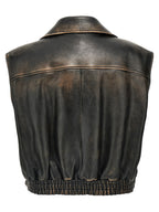 Brown Lamb Leather Sleeveless Jacket