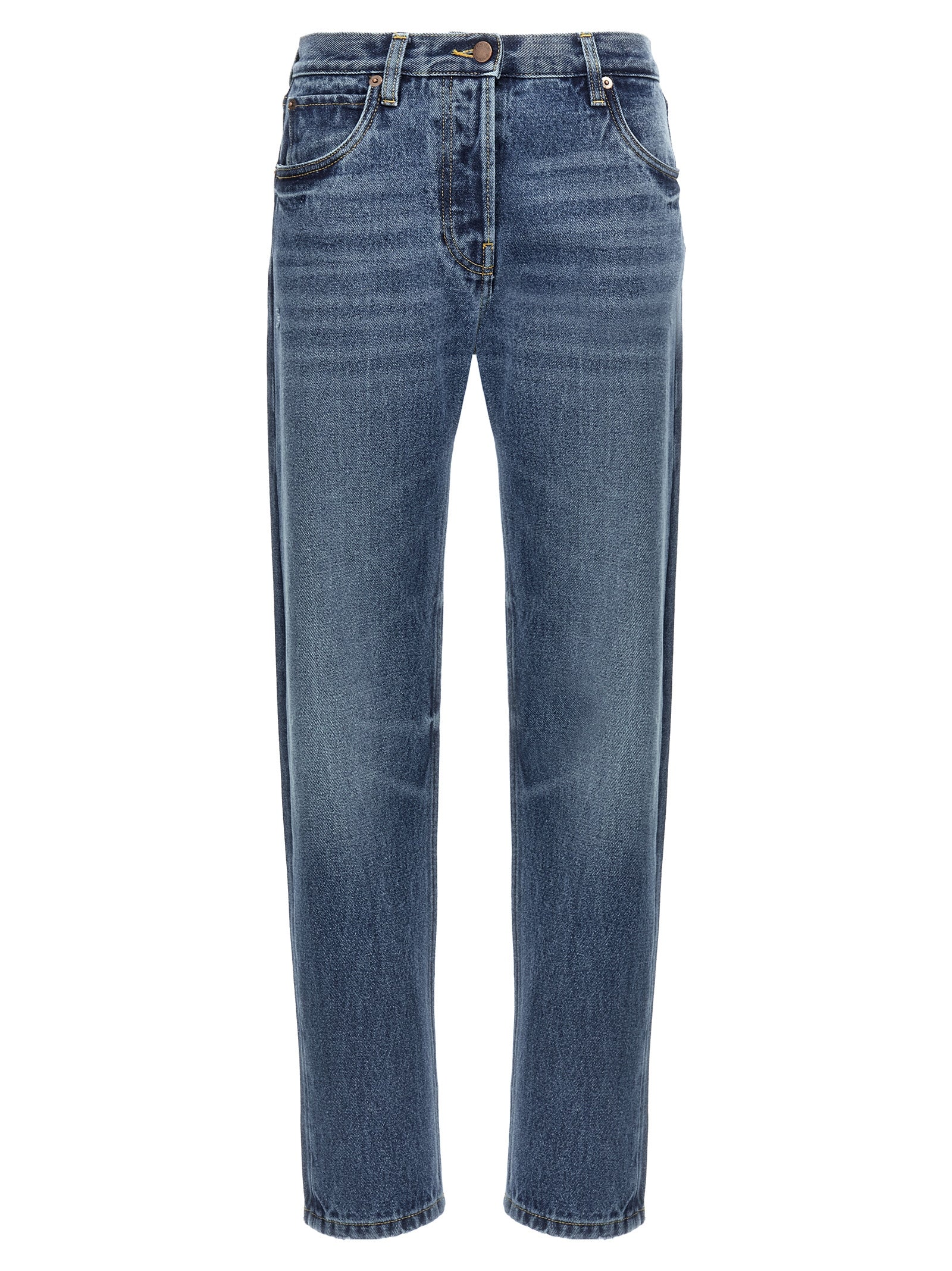 Blue Cotton Straight-Leg Jeans