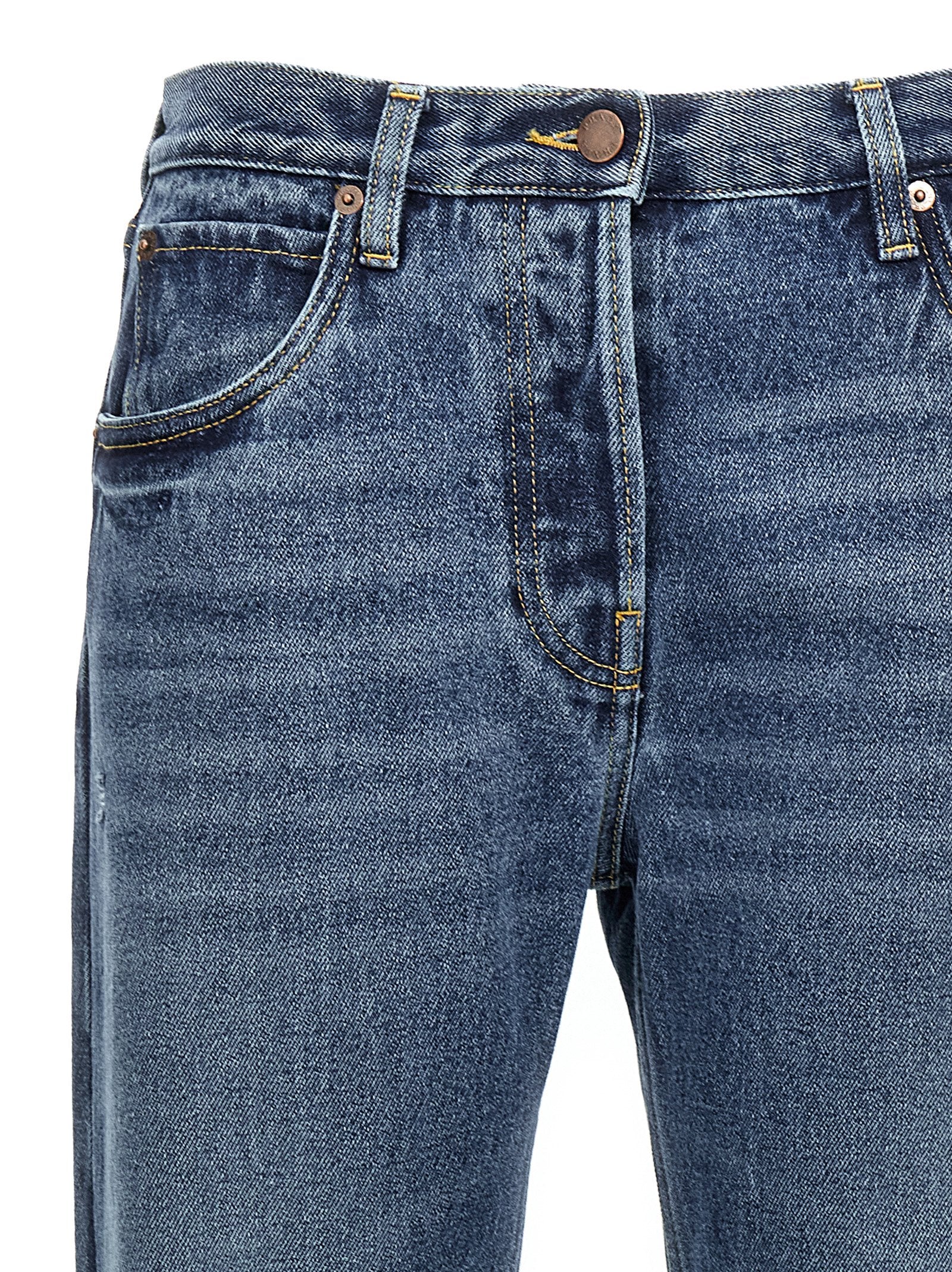 Blue Cotton Straight-Leg Jeans