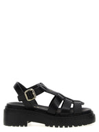 Black Calfskin Flat Sandals