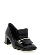 Black Calfskin Mid Heel Pumps