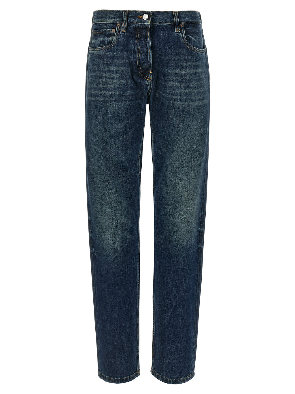 Blue Cotton Straight-Leg Jeans