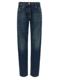 Blue Cotton Straight-Leg Jeans