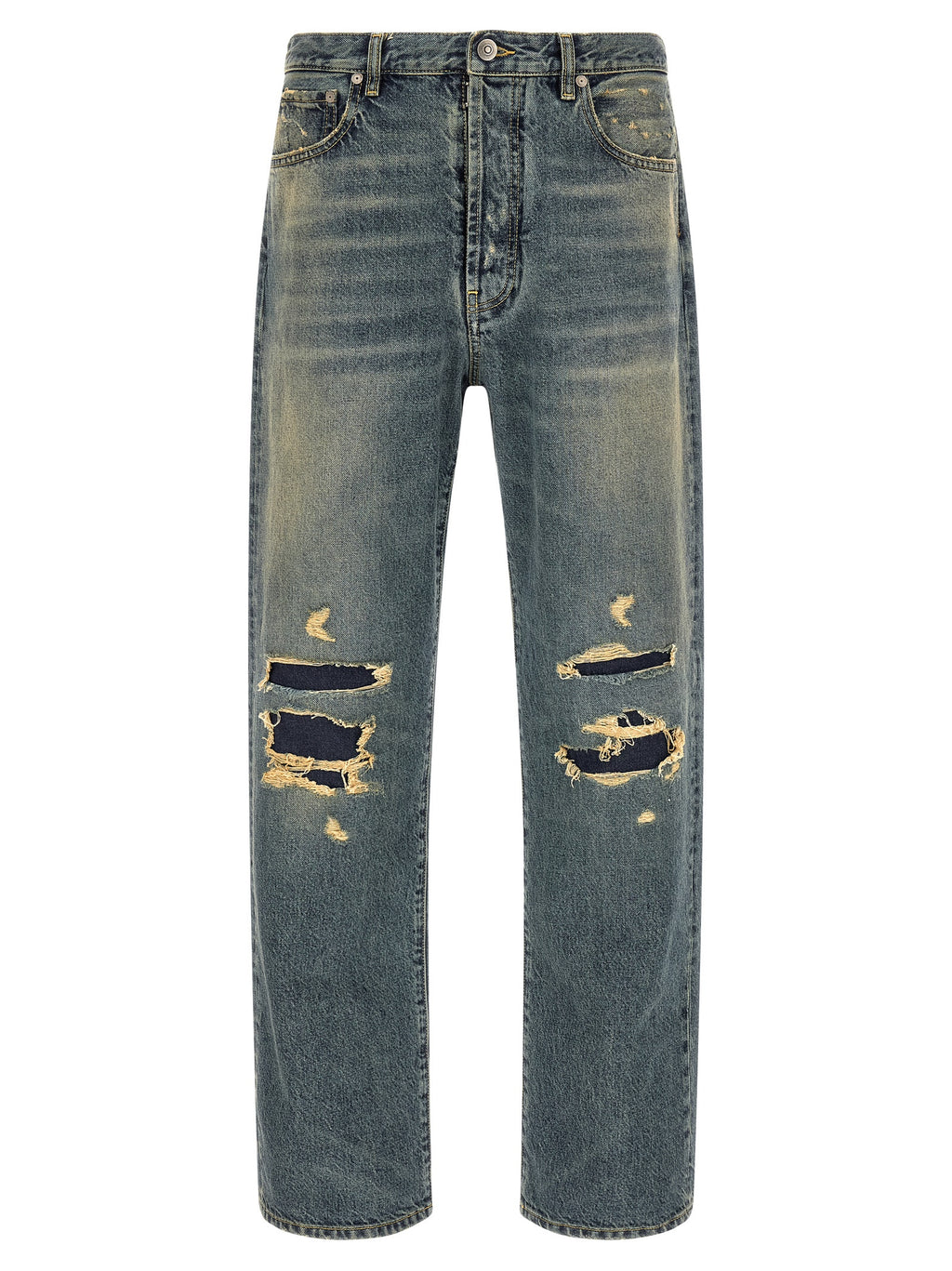 Blue Cotton Straight-Leg Jeans