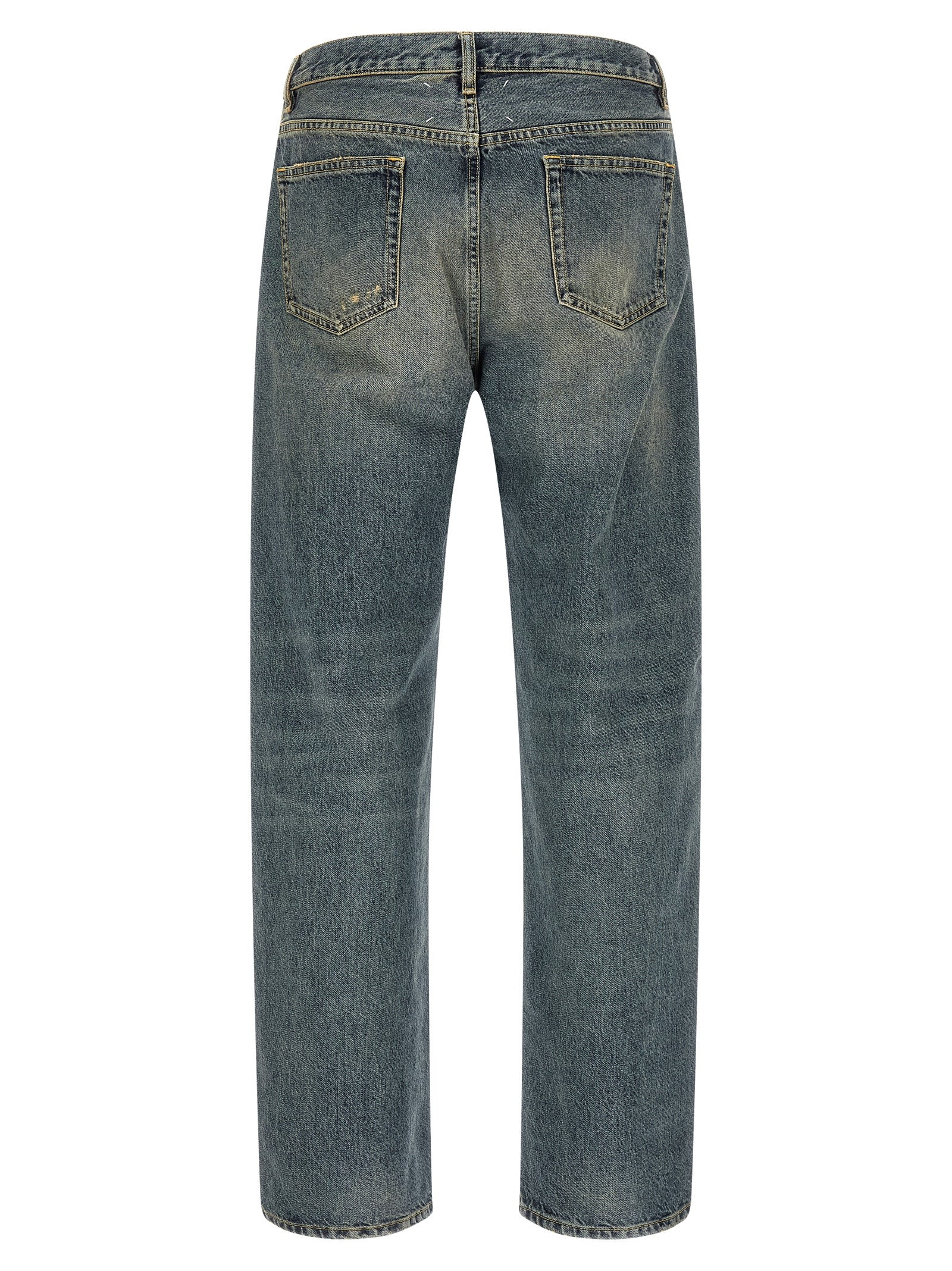 Blue Cotton Straight-Leg Jeans