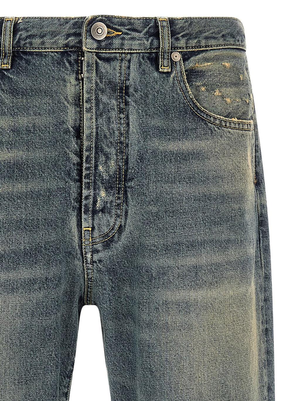 Blue Cotton Straight-Leg Jeans