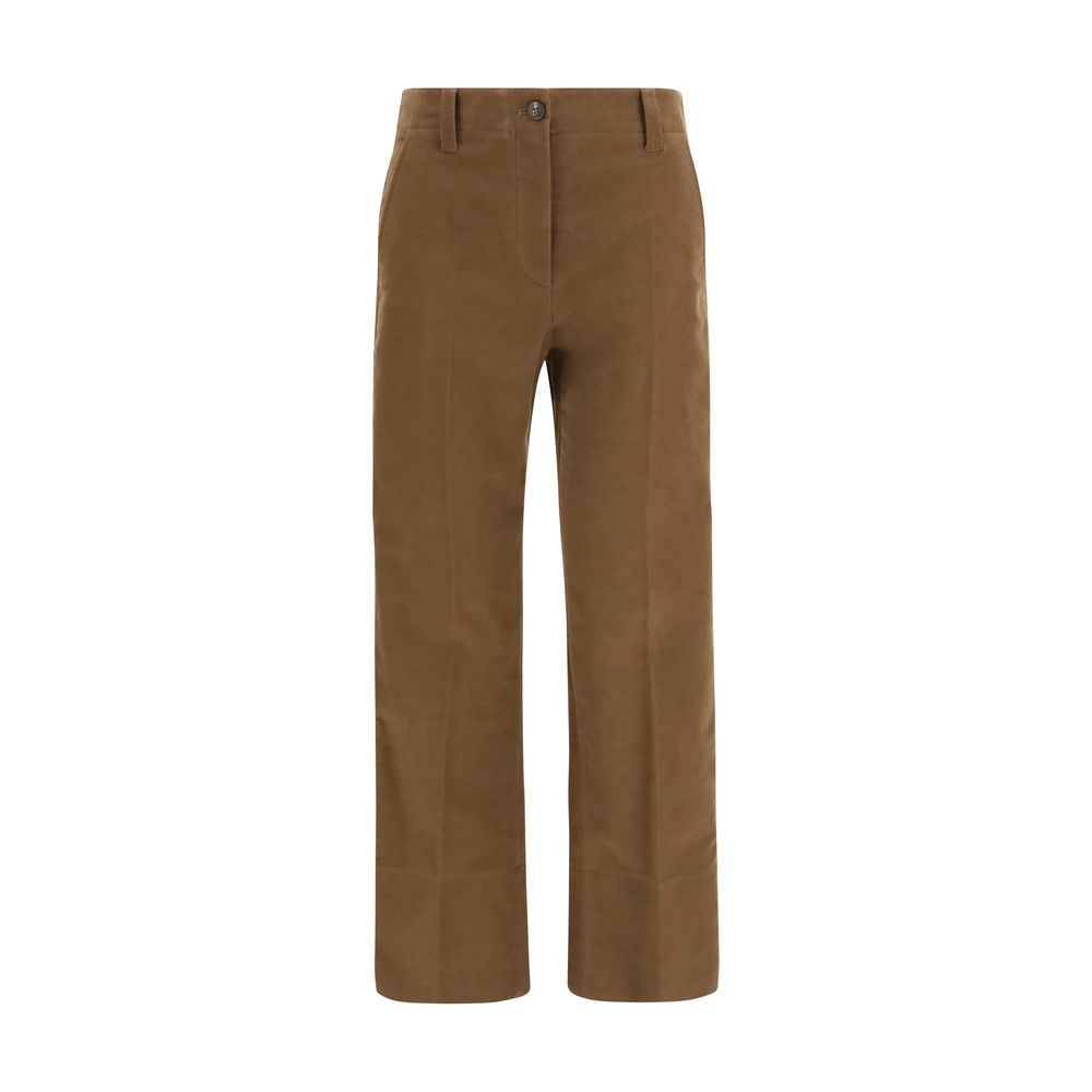 Brown Cotton Casual Pants