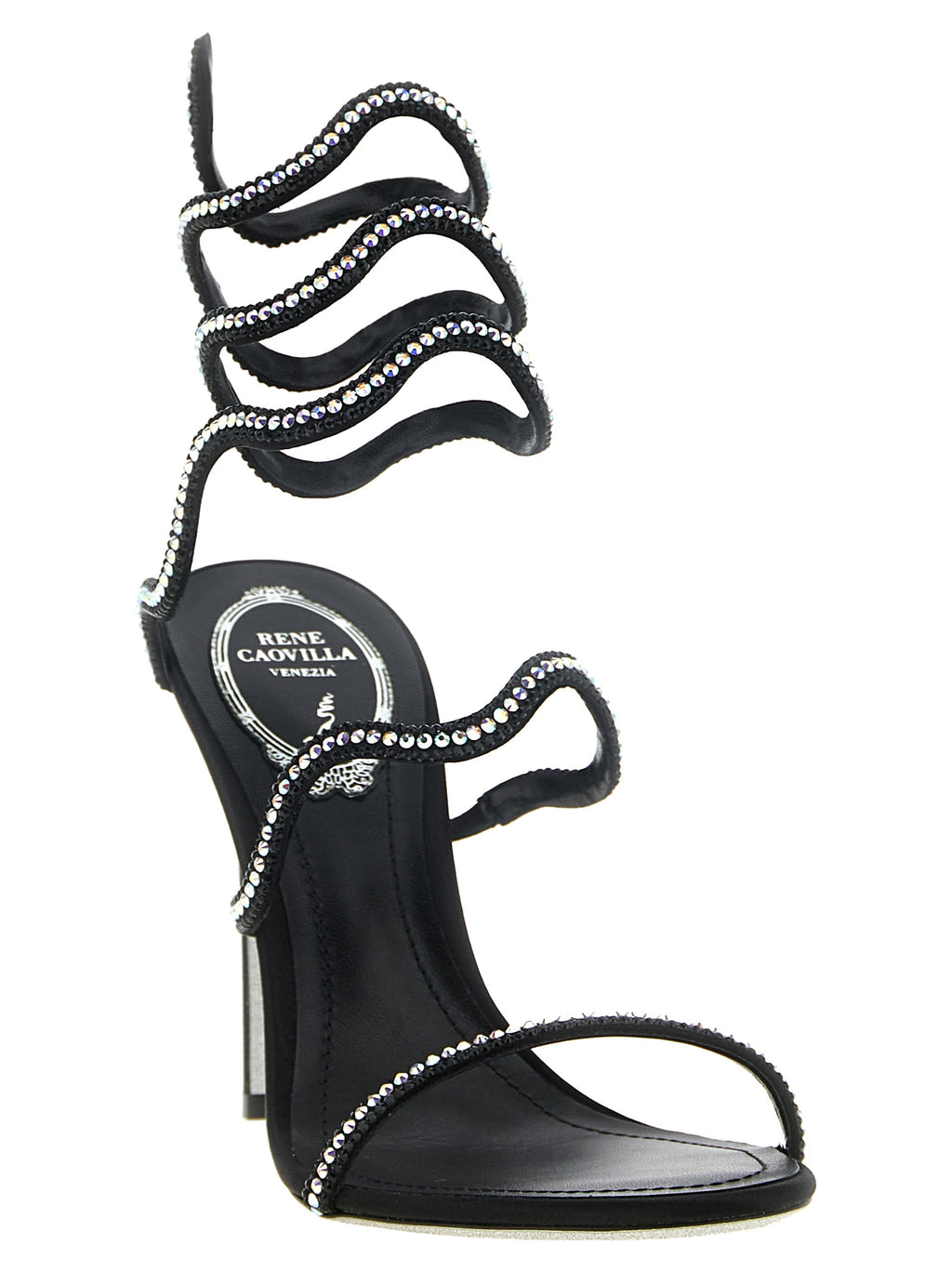 Black Satin Stiletto Heel Sandals