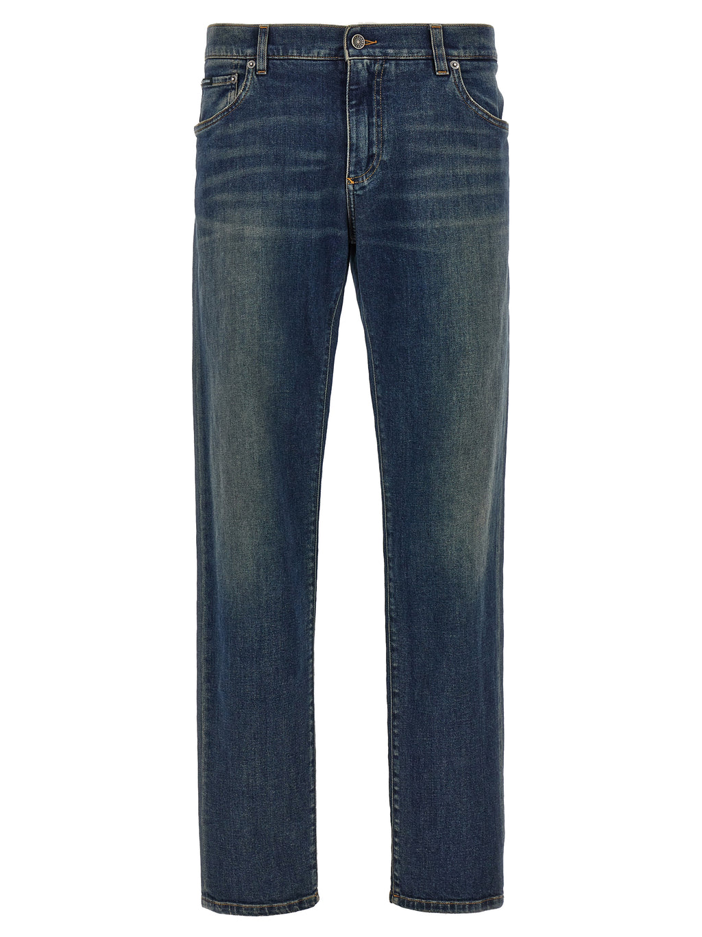 Blue Cotton Straight-Leg Jeans
