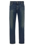 Blue Cotton Straight-Leg Jeans